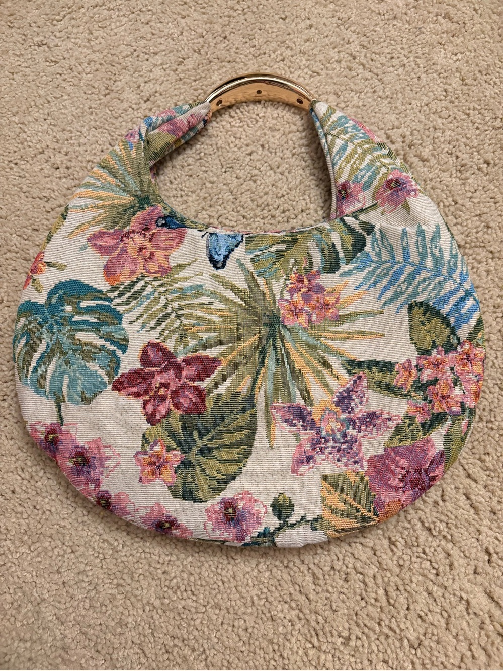Tropical Floral Crescent Tote Bag - Pink & Green